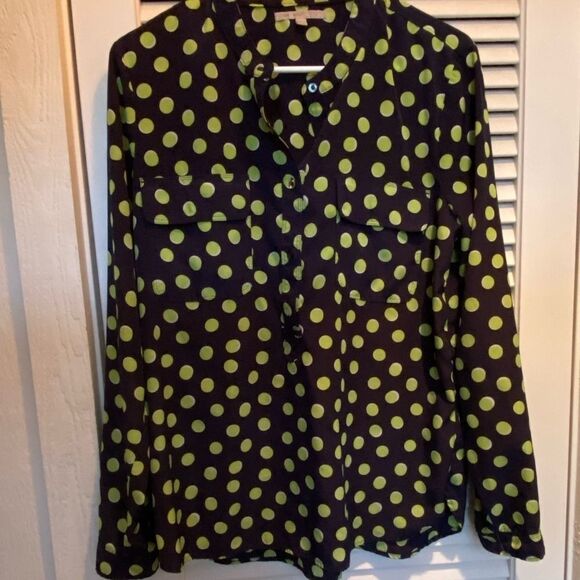 Gap navy and lime polka dot long sleeve blouse - Picture 2 of 10